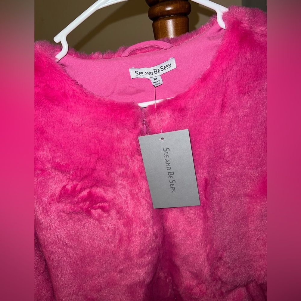 See And Be Seen Pink Faux Fur Jacket - Picture 4 of 15